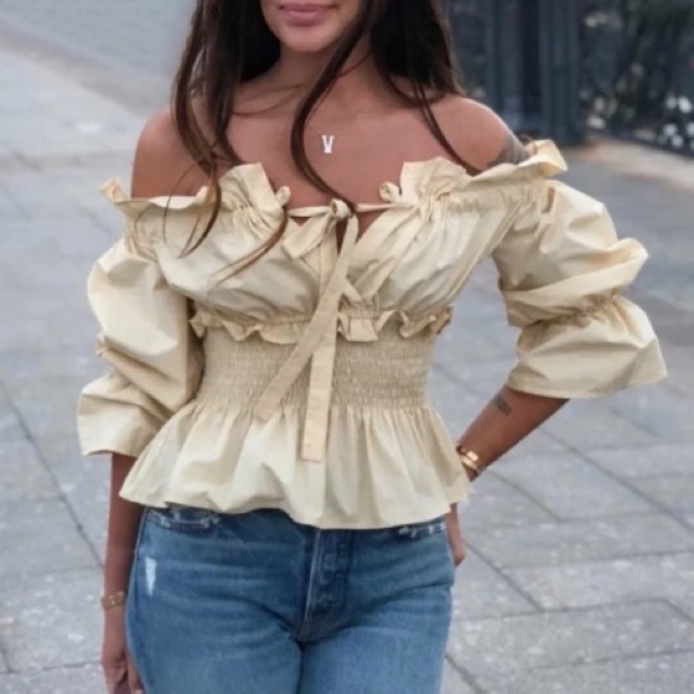 Off shoulder lace up women blouse shirt
